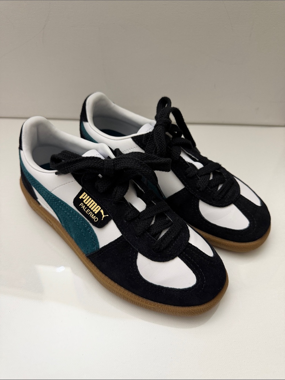 Puma Palermo Black Dark Green and White Sneakers with Gum Sole